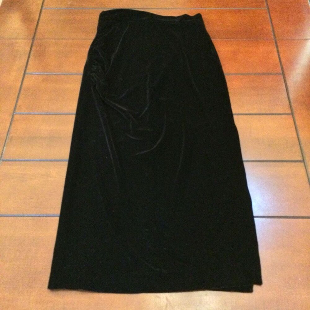 Reiss crushed velvet velour black maxi skirt with slit size 4